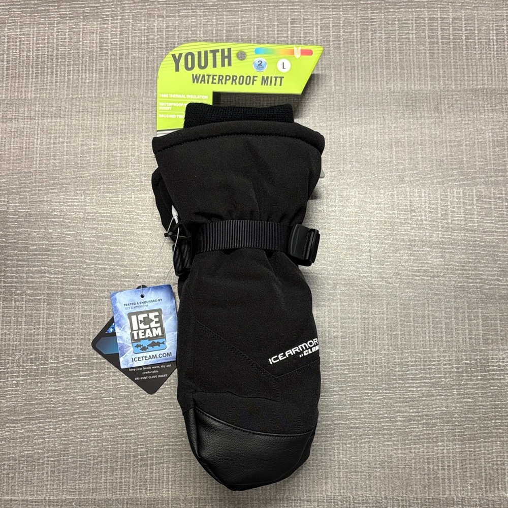 Youth IceArmor Clam Waterproof Mittens (Black) - Multiple Sizes!